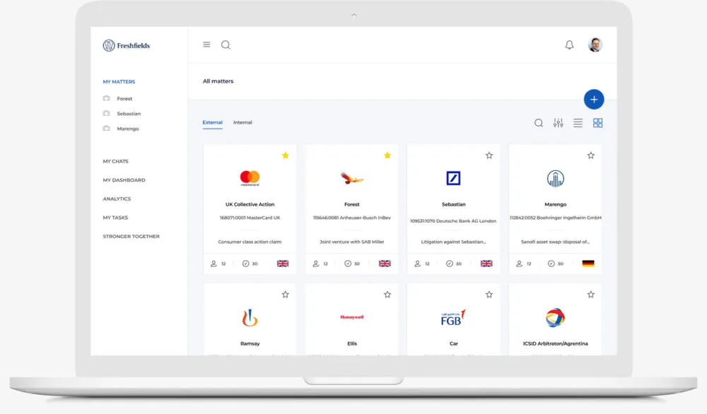 Core dashboard modules and legal matters overview