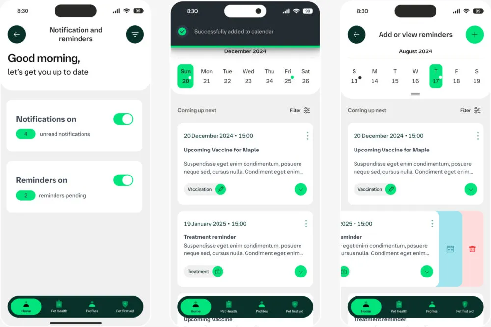 Clear settings and notifications for ongoing health management